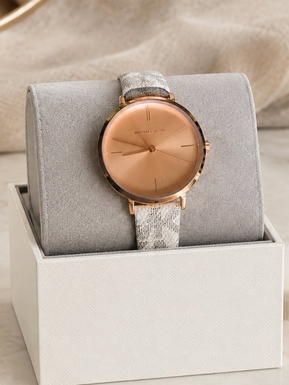 Michael Kors Rose Gold Watch White Snakeskin Strap 38mm NWT Boxed